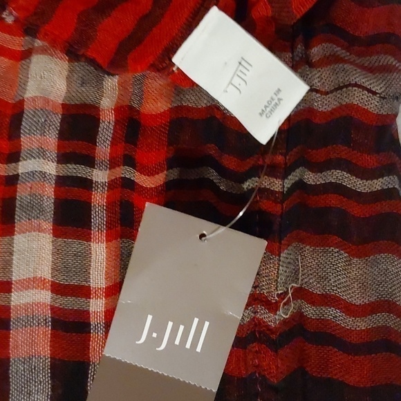 J Jill Womens Red Black Plaid Infinity Scarf Reverseable Stripes New! - Picture 2 of 3